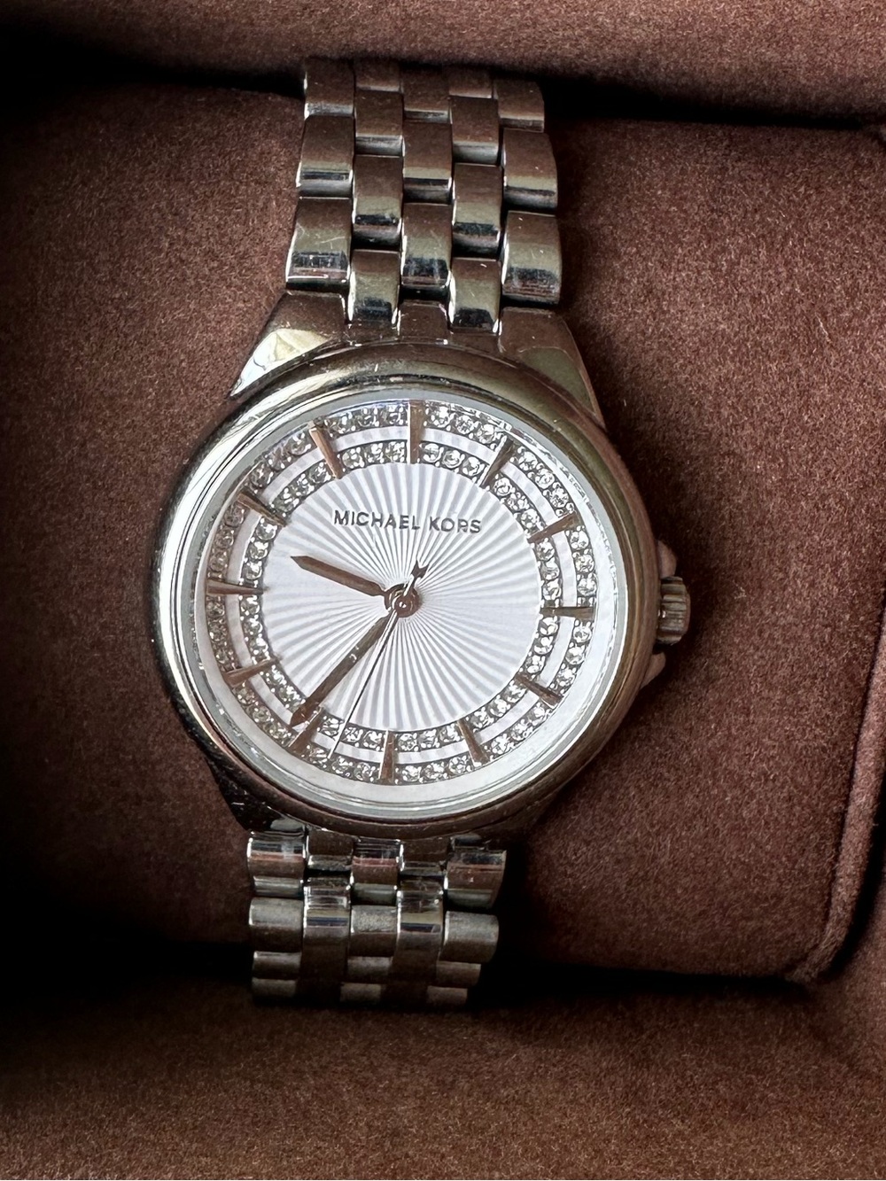 Michael Kors Silver Men’s Stainless Steel Bracelet Watch with Crystal Accents